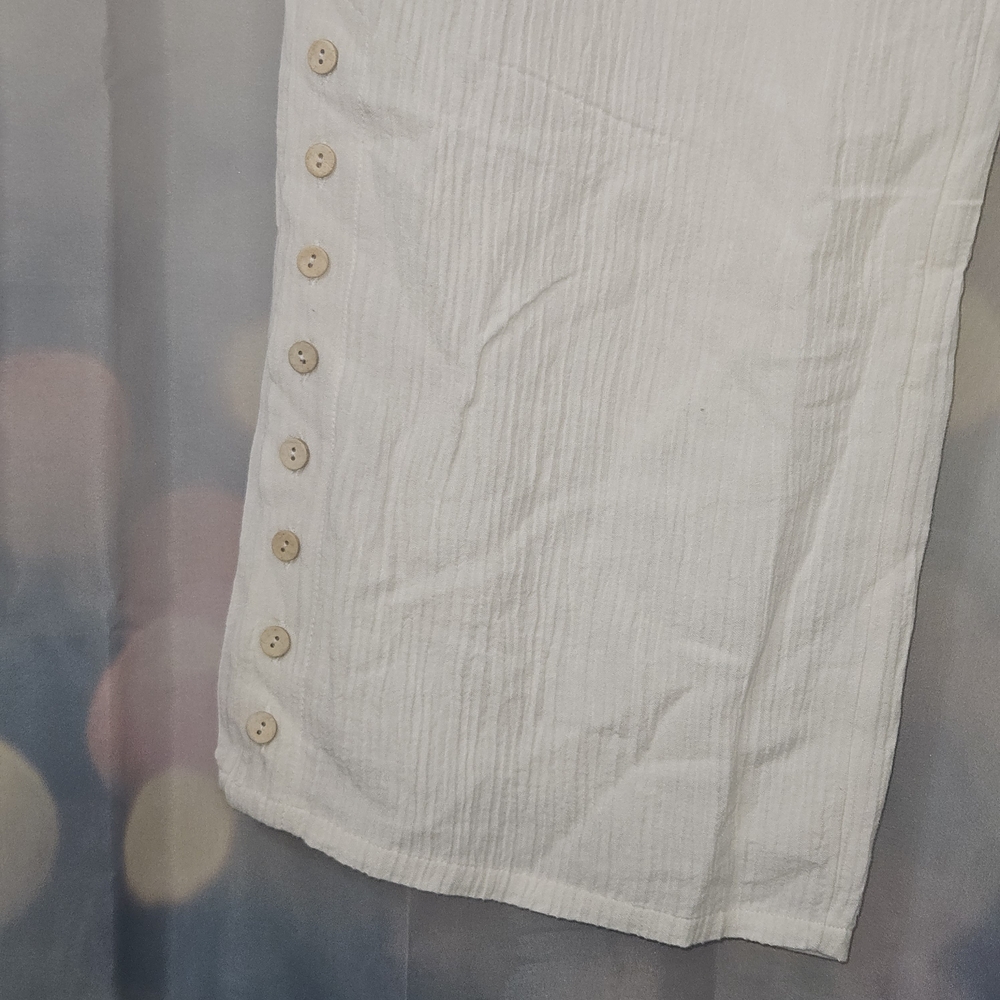 Soft Surroundings White Flowy Relax Fit with Buttons Down the Calf